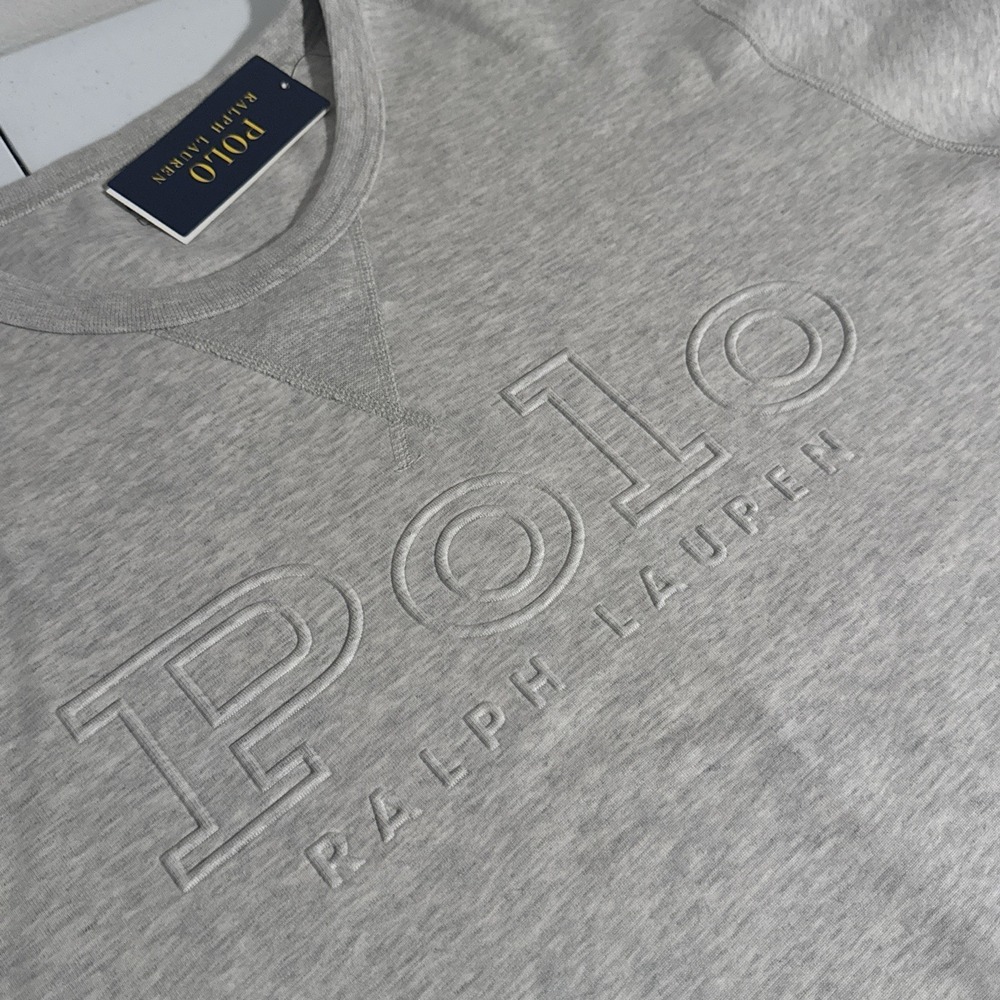 NEW Polo Ralph Lauren Men's Medium Gray Heather Embossed Double Knit Sweatshirt